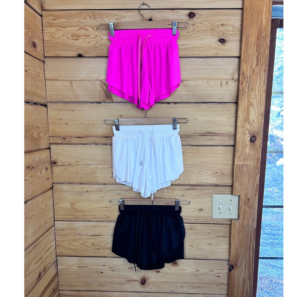 Lot of 3 Women Athletic Flowy Shorts Smocked Waist Pink White‎ Black XS Bundle